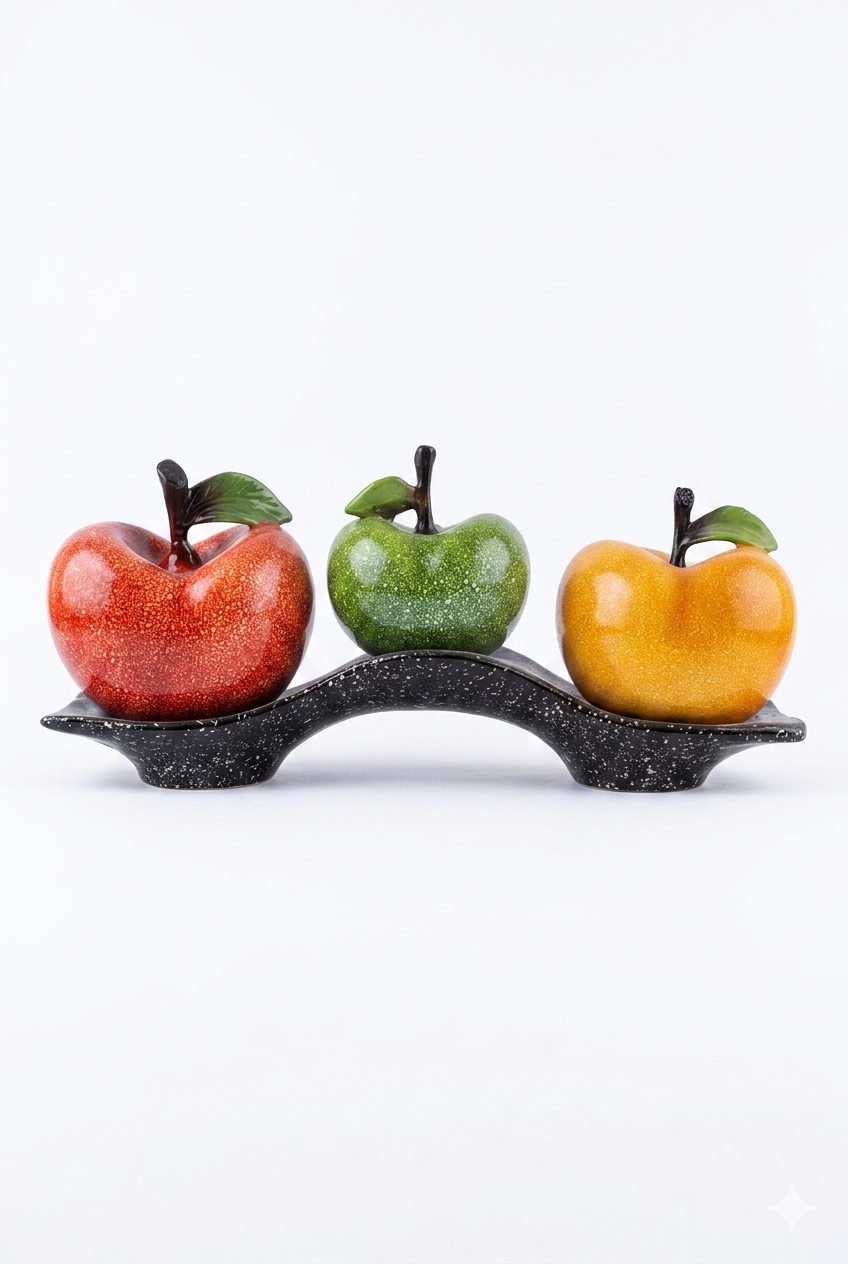 Centro de Mesa "Trío Frutal" – Manzanas Decorativas con Acabado Esmaltado
